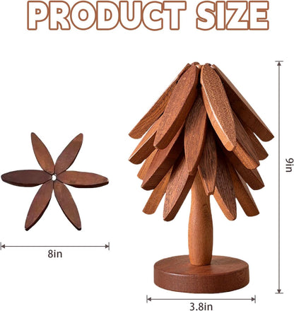 🔥Christmas Early Discount 49% Off✨Natural Tree Trivet Set - 4 Wooden Trivets & 1 Stand Like a Christmas Tree🎄