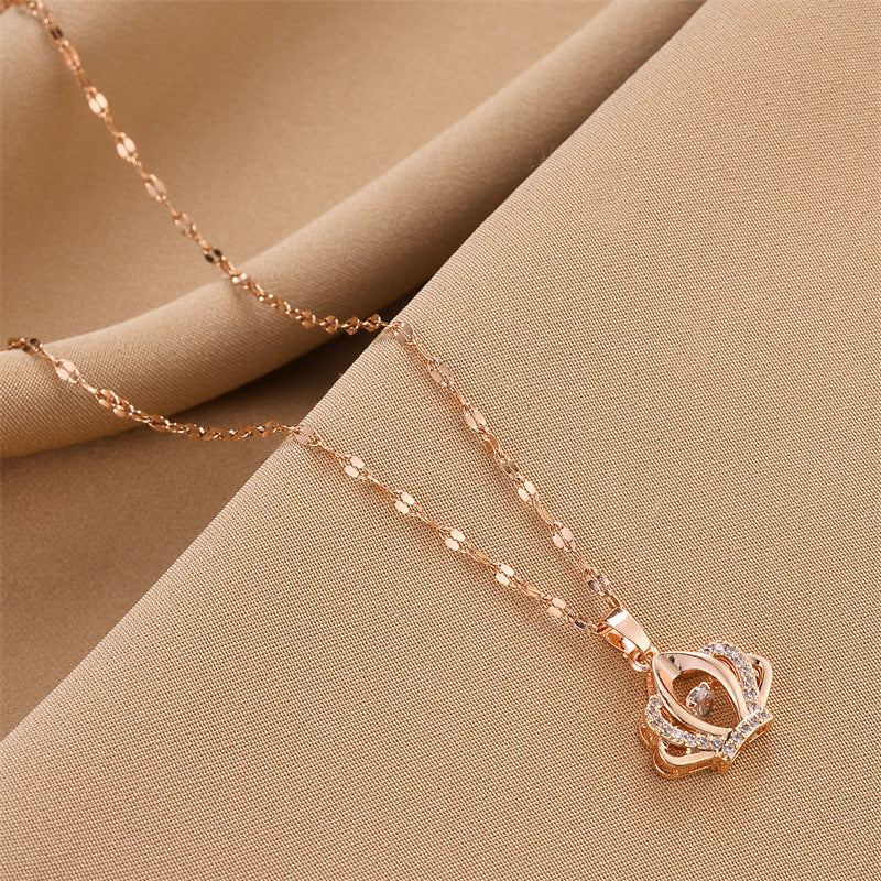 Large Crown Heart Angel Clavicle Necklace