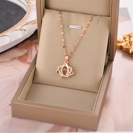 Large Crown Heart Angel Clavicle Necklace