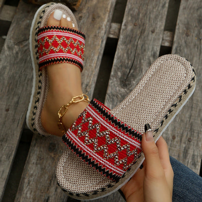 Peep-Toe Wedge Braided Jute Platform Comfortable Slip-On Sandals