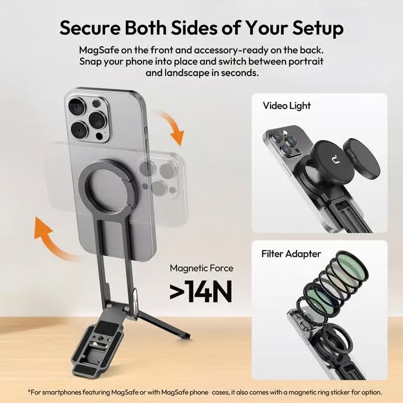 Magnetic Phone Tripod for iPhone, MA38 Portable Phone Holder Mini Tripod for Magsafe