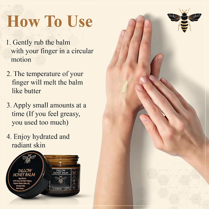 🐝Organic Grass-Fed Beef Tallow Balm with Raw Honey