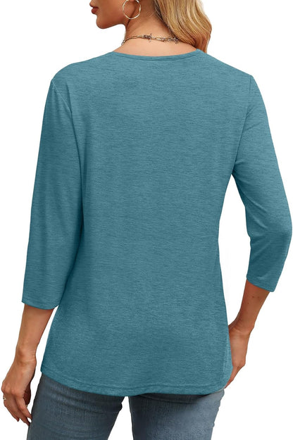 NEW🔥 Women's V Neck 3/4 Long Sleeve  Loose Fit  Tops