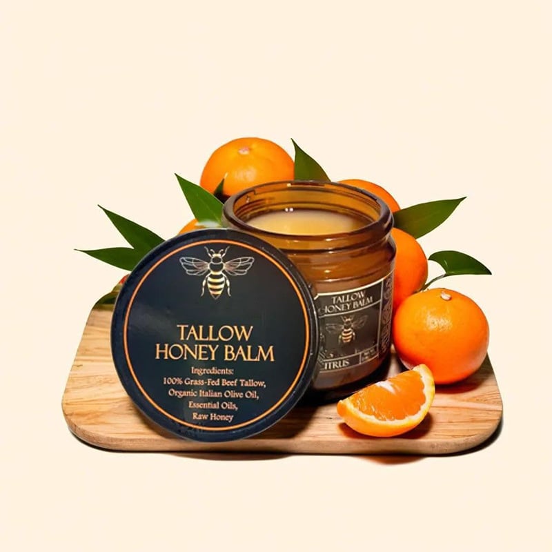 🌿 Organic Grass-Fed Beef Tallow Balm with Raw Honey - Handmade All-Natural Moisturizer for Soft, Smooth, Radiant Skin